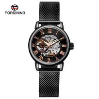 Reloj Mujer FORSINING Fashion Woman Watch Mechanical Automatic Movement Wristwatch Mesh strap Band Female Mechanical Watch black