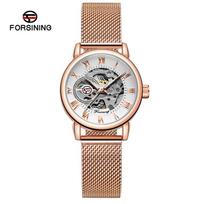 Reloj Mujer FORSINING Fashion Woman Watch Mechanical Automatic Movement Wristwatch Mesh strap Band Female Mechanical Watch gray