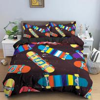 Skateboard Young Boys Tens Hip Hop Style Beding Colorful Rainbow Tie-Dye Decor Hipie Soft Duvet Cover Abstract Grafiti Art for Kid Gift 120*200cm Single black