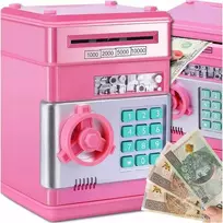Vaikiška taupyklė–seifas ATM su prieigos kodu, rožinė
