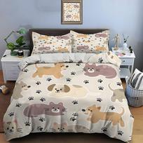 Cartoon Cat And Dog Themed Paw Prints Bedding Set 1 Duvet Cover 2 Pillowcases For Adult And Children Luxury Gift Full Size US Twin 173X218cm&set gray
