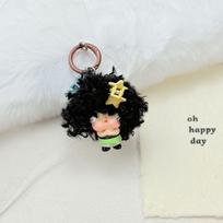 Cry Baby Doll Keychain: Handmade Wig, Exploding Head, Hair Clip Ornament black