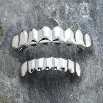 AceWings G010 Brass 8/8 Hip Hop Teeth Grillz Set Gold/Silver Top & Bottom Body Jewelry Punk Cosplay Party Tooth Grills Gifts sidabras