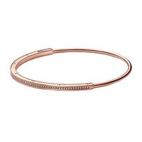 Pandora European and American trendy and avant-garde cubic zirconia bracelet for women, rose gold 582313C01 beige