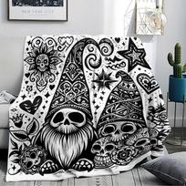 1pc Colorable Stress Blanket | Day of The Dead Dark Art Printed Blanket, Delicate Line Drawing of Goblins, Sugar Skulls, And Floral Design, Suitable f 75X95CM white