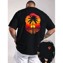 Sunset Palm Tree Graphic Tee Men's Cotton Round Neck Vacation XL white