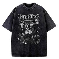 LNGSHOT Jay Park Tas pats marškinėlis Vintage skalautas medvilninis vasarinis gatvės stiliaus trumpomis rankovėmis T-shirt vyrams moterims grafinis spaudinys Y2K retro Harajuku unisex S black