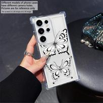 Pink Dreamy Butterfly Phone Case for Samsung Galaxy S25 Ultra S20 FE S21 S22 S23 Plus S24 S26 Edge Cases Transparent Soft Covers Galaxy S25 Edge white