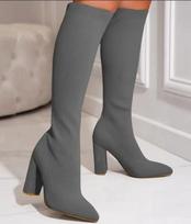 Women's Mesh Knitting Long Boots High Heels Knee High Platform Plus Size 42 Comfortable Breathable 41 gray
