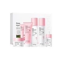 Prabangus Rose Essence senėjimą stabdantis odos priežiūros rinkinys Hialurono rūgštimi drėkinantis šešių dalių rinkinys nuo raukšlių ir strazdanų white