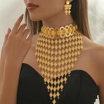 Luxury 24K 9999 Pure Gold real gold Middle East Flower Tassel Necklace Earrings Set Bridal Wedding Necklace auksas