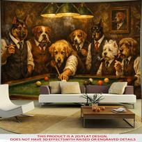 2D Flat,Dogs Playing Pool Cigar Smoke Vintage Style Funny Animal Art Tapestry Man Cave Bar Decor Humorous Pet Lover Gift Wall 150X200CM
