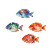4 Pcs Wooden Fish Wall Decor, Ocean Animal Watercolor Art with 4 Vibrant Styles, Hand-Painted Effect Home Ornament for Walls 4pcs gray