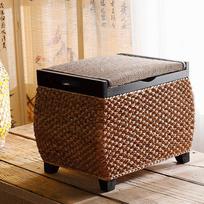 Nordic Rattan Storage Stool, Bench with Storage for Entryway, Footrest Ottoman for Living Room Bedroom, Multi-Functional Seating black