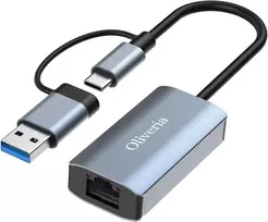 Oliveria USB-C tinklo adapteris su USB 3.0 ir RJ45 Gigabit Ethernet 1000Mbps