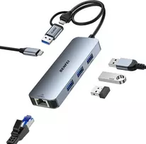 BENFEI USB-C į Gigabit Ethernet adapteris su 3 USB 3.0 jungtimis, 5Gb/s, 000386grey