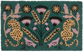Beliani Durų kilimėlis „NAKNEK“, spalvingas, 45 × 75 cm, katė, paukštis ir gėlė, kokoso pluoštas