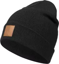 Occulto unisex megzta akrilinė kepurė su odine etikete, juoda, Beanie