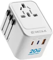 decqle universalus kelioninis maitinimo adapteris su 2 USB-C PD 20 W ir USB-A, DQZ9