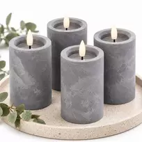 Relaxdays 4 LED žvakių rinkinys, betono imitacijos apdaila, mirganti liepsna, su laikmačiu, pilkas plastikas