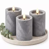 Relaxdays 3 LED žvakių rinkinys, betono imitacijos apdaila, mirganti liepsna, 6 val. laikmatis, pilkas plastikas