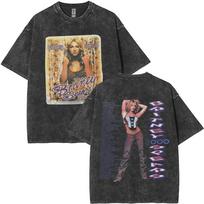 2026 Hot Sale Washed Vintage Britney Spears Face Graphic T Shirt Men Women Casual Cotton Retro Short Sleeve Tshirt Unisex Oversized Streetwear Top Tee XXL gray
