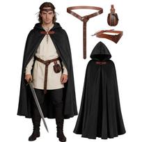 4 vnt. Viduramžių su gobtuvu apsiausto kostiumo aksesuarų rinkinys Renesanso apsiaustas Vikingų Cosplay apranga Helovino vakarėliui One Size juoda