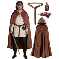 4 vnt. Viduramžių su gobtuvu apsiausto kostiumo aksesuarų rinkinys Renesanso apsiaustas Vikingų Cosplay apranga Helovino vakarėliui One Size ruda