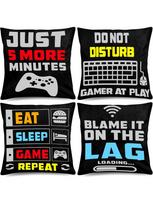 4 Pack Video Game Throw Pillow Gamer Controller Pillow Cover Gaming Throw Cushion Cover Gamepad Logo Pillow Case For Home Peach skin 18*18(CM)-4Pcs gray