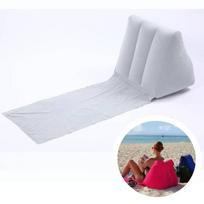 Didelė PVC veliūrinė pripučiama trikampė pagalvė paplūdimiui/stovyklavimui Pilka/mėlyna/rožinė Gray white