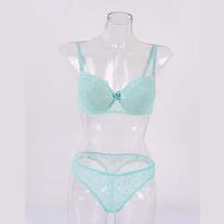 Sexy Thong Lady Push Up Bra Lace Bralette Underwear Panty Set Intimates Women Bra Brief Set 40B žalia
