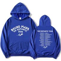 Mars-rose Men Hoodie Front Bruno Mars Letter Chest Print, Tour City List Back Graphic, Thick Fleece Pullover Sweatshirt for Sport Weekend Daily Wear 3XL mėlyna