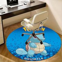 Squirtle, Pokémon Kėdės kilimėlis Apvalus kilimas Biuro kilimas, Skalbiamas mašinoje, Neslystantis, Tinka svetainėms, Miegamiesiems 100cm black