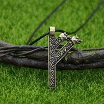 Vikingų Vilko Amuletas Rūninė Rūna Fehu Šiaurės Talismanas Karoliai Vyrams su Airiškais Mazgais Gotikiniai Papuošalai gray