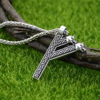 Vikingų Vilko Amuletas Rūninė Rūna Fehu Šiaurės Talismanas Karoliai Vyrams su Airiškais Mazgais Gotikiniai Papuošalai gray