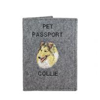 Collie Rough, Long-Haired Collie - Dog passport case, document case, gift for the traveller from the Art-Dog brand pilka spalva
