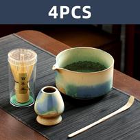 4 vnt. Japoniškas matcha rinkinys su keramikiniu dubenėliu, bambukiniu matcha plakikliu, arbatinuku, arbatos rinkiniais, dovanomis arbatos mėgėjams, įrankiais ir priedais matcha ruošimui black