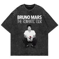 2026 Cotton Vintage Washed Bruno Mars The Romantic Tour T Shirt Fashion MenWomen Retro Oversized Loose Acid Wash Tee Shirt Casual Short Sleeve Tee Top S black