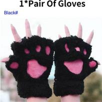 Trendy Cartoon Cat Paw Mittens For Winter Touchscreen Half Finger Gloves juoda