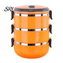 Compartment Food Storage Stackable Insulated Lunch Box with Handle, Stainless Steel Interior Easy Cleaning Portable Thermal Design, Leak-Proof Triple Layer oranžinė