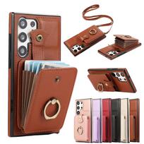 Kryžinė kortelių dėklas-piniginė Samsung Galaxy S26 Ultra S25 FE S24 S23 Plus A07 A17 A26 A16 piršto žiedo laikiklis krepšio dangtelis Galaxy S26 brown