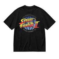 Street Fighter II Retro Arcade Game Graphic T‑Shirt Men Black Short Sleeve Gamer Tee L juoda
