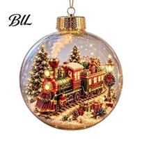 Christmas Gift Tags Clear Ball Ornaments, Acrylic Hanging Decoration with Gingerbread House Xmas Tree Decor Reindeer Santa Inside for Holiday E beige