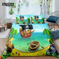 Home Living Luxury 3D Pirate Print Bedding Set Pirate Ship Duvet Cover Pillowcase Queen and King EU/US/AU Size Polyester Bedding EU Single 135*200cm/53x79in 3pcs blue