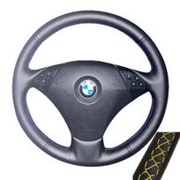 For BMW E60 523 530 523li 525 520li 535 545i Custom Hand Stitched Microfibre Leather Car Steering Wheel Cover Yellow Thread