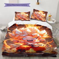 Son Goku Pattern Bedding Quilt Set Quilt Cover Pillowcase Home Birthday Gift(1 * duvet cover + 2 * pillowcase, without core) 135x200cm orange