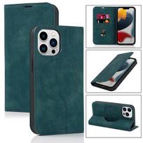 Luxury Skin Feel Wallet Magsafe Leather Case for IPhone 15 Pro Max 12 13 Mini 14 Plus Magnet Closure Wireless Charging Flip Case For iPhone 15 ProMax mėlyna