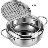 21/24/28 CM Deep Fryer Pot Stainless Steel Oil Pan with Strainer Basket and Thermometer Tempura Oil Fryer for Cooking Kitchen
