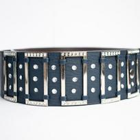 Moterų diržas kelnėms 110 cm platus Glamour Boho-glam PVC oda tamsiai mėlynas — korsetinis diržas, diržas suknelei