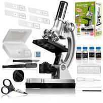 Bresser Vaikų mikroskopas L8851200, 300-1200x, 40x okuliaras, 7,5x 15x 30x objektyvai, LED apšvietimas, veidrodis, 2 AA baterijos